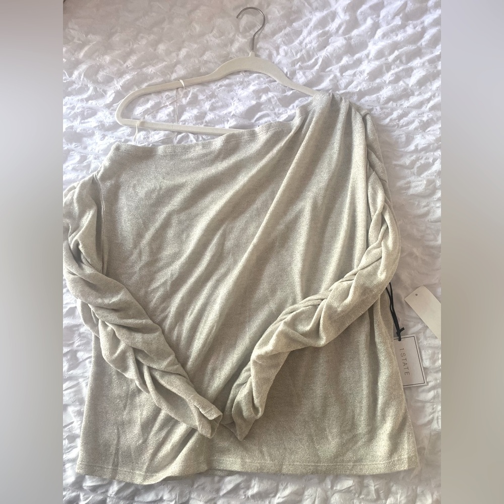 1.state sparkle long sleeve off the shoulder top